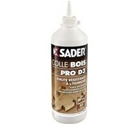 Sader Colle Vinylique Bois Pro D3 - Colle d'Assemblage et de Placage du Bois - Colle D3 Menuiseries Intérieures et Extérieurs Abrités - Colle Bois Humide - Transparente - Biberon 750 g