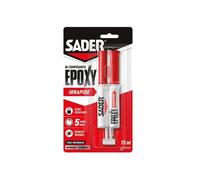 SADER - Colle Epoxy bi-composant Rapide - Colle forte et résistante - Collage accéléré - Tous Supports - Transparent - Seringue 25ml