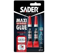 Sader Colle Maxi Glue universelle tous matériaux liquide – prise rapide 15 s – transparente 2 x 3 g
