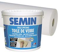 Colle pour toiles de verre et revêtements muraux légers en pâte Semin - seau 5 kg et toile de verre - motif maille - 50 m x 1 m