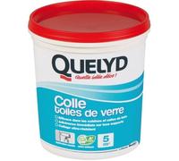 Quelyd Colle Toiles de Verre - Colle Fibres de Verre Prête à l'Emploi - Tous Supports Muraux - Toutes Pièces dont Cuisines et Salles de Bain - Sans Solvant - Pot de 1 kg (5 m²)