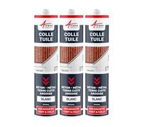 Colle Tuiles Mastic Souple Étanche Tous Matériaux 290 ml x 3 Blanc | Colle Tuiles et Joints Étanches, Forte Adhérence, Maintien Immédiat, Béton, Pierre, Zinc, Résiste aux Uv - Arcane Industries