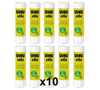 UHU Lot de 10 bâton de colle, sans solvants, 8,2 g, avec capuchon