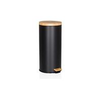 HJH Office Poubelle CLEAN BAMBOO 30 L – Acier et bambou, pédale, softclose – Noir mat
