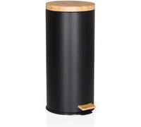 HJH Office Poubelle CLEAN BAMBOO 30 L – Acier et bambou, pédale, softclose – Noir mat
