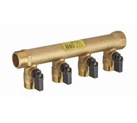 Collecteur à vannes 1/4 tour monobloc mâle femelle MF3/4' (20x27), 4 départs vannes mâle M1/2' (15x21) Entraxe 50 mm - 2020M-154ET