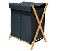 Collecteur Bamboowas avec 2 bacs simples, 100 l, système de tri des eaux, bacs en bois, bacs avec couvercle, plaques en bambou en forme de X (100 l, gris)