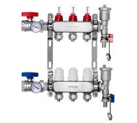 Collecteur de distribution de chaleur VEVOR à 3 branches, collecteur de tubes PEX de 1/2 pouce, collecteur PEX en acier inoxydable pour le chauffage par le sol hydronique, kit de distribution de chale