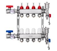 Collecteur de distribution de chaleur VEVOR à 4 branches, collecteur de tubes PEX de 1/2 pouce, collecteur PEX en acier inoxydable pour chauffage par le sol hydronique, kit de distribution de chaleur 