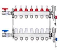 Collecteur de distribution de chaleur VEVOR à 7 branches, collecteur de tubes PEX de 1/2 pouce, collecteur PEX en acier inoxydable pour chauffage par le sol hydronique, kit de distribution de chaleur 