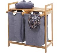 Collecteur de linge HWC-B83, Laundry Trieur de linge Panier à linge, Bambou 2 compartiments 74x64x33cm 70l ~ gris foncé