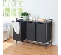 Collecteur de linge 'Saltvik' avec étagère et 3 paniers à linge Métal 75,5 x 102,5 x 38 cm Noir