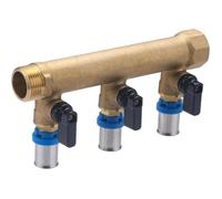 Collecteur mâle-femelle 20x27 (3/4) 3 départs Ø16 multicouche à sertir - laiton entraxe 60 mm profil TH H U