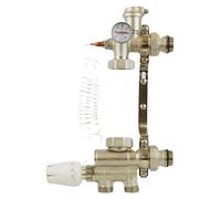 Collecteur pour chauffage au sol, raccordement 1" BSP, plage de température 20-65 °C, comprenant la tête thermostatique
