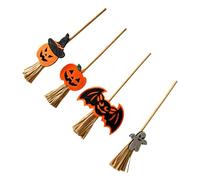 Collection de balais de sorcière pour Halloween, lot de 4 pièces en raphia tissées à la main avec détails de chauve-souris citrouille pour toile de de photomaton, décoration de pièce saisonnière,