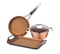 Collection Origen : faitout avec couvercle en verre, 20 cm, avec rôtissoire/plaque grill 45 cm et poêle 28 cm, aluminium forgé, adapté à l'induction