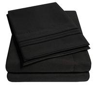 Collection Supreme Parure de lit de Luxe avec taie d'oreiller, Tissu Extra Doux de qualité hôtelière à 1500 Fils au Pouce carré, élastiques aux Coins, draps à Bonnets Profonds, lit Queen Size, Noir