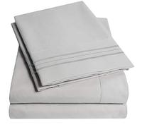 Collection Supreme Parure de lit de luxe infroissable, tissu doux à 1500 fils au pouce carré, draps à bonnets profonds de 53,3 cm, plus de 40 couleurs, lit king size, Argenté