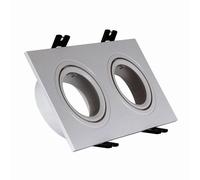 Collerette Downlight Carrée Orientable Pour 2 Ampoules Led Gu10/Gu5.3 Coupe 75x150mm Argenté