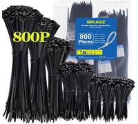 Collier 800 Pièces Rilsan, GRUOIZ Attache Câble Collier de Serrage Plastique 3.6mm Zip Ties (100/150/200/250/300mm) Serre Câbles Rilsan Noir Nylon, Colliers Rilsan Cable Ties Plastique