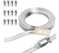 Collier de serrage inox 5 m, bande métallique 304, 12 fermetures | Collier de serrage métallique réglable et découpable pour tuyaux, gaines, ventilation, plomberie, auto, jardin et atelier