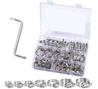Collier de Serrage Inox Set,304 Collier Serrage Métallique Collier Durite,Collier Serflex Réglable en Acier Inoxydable Convient Pour ube A'automobiles Piscine Machine à Laver, Jardin101 Pièces 8-44 mm