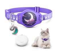 Collier de suivi pour chat - Collier étanche Airtag pour chat avec étiquette de recherche (iOS uniquement), compatible avec Apple Find My, design rétractable avec motif réfléchissant et clochette