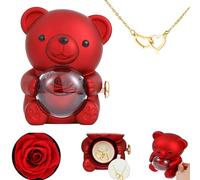 Collier en forme de cœur gravé - Avec coffret cadeau en forme de rose véritable, coffret cadeau rose éternelle à rabat pour femme (rouge)