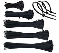Colliers de serrage plastique, lot de 500, 4 mm, tailles 100-300 mm, zip ties noir, gestion des câbles