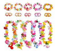 Colliers Hawaien Fleurs, 20 Pièces Guirlande Fleurie Hawaienne, Inclure 10 Bracelets 5 Bandeaux et 5 Colliers pour Mariage de Plage Hawaiian Party Décorations