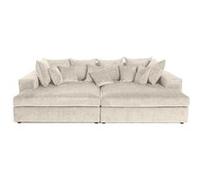 Collins - canapé droit 4 places avec double méridienne - assise profonde - en velours texturé - Beige Beige G