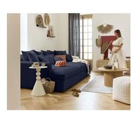 Best Mobilier Canapé droit Collins 4 places double méridienne velours côtelé Bleu