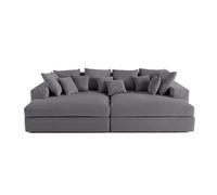 Lisa design Canapé droit Collins 4 places double méridienne velours côtelé grosses côtes Gris