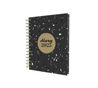 Collins Scandi E-PW51.BLTZ-25 Agenda journalier avec rendez-vous Noir Terrazzo Format A5 Agenda journalier avec couverture rigide à spirales et papier recyclé