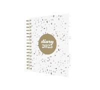Collins Scandi E-PW51.WHTZ-25 Agenda journalier A5 avec rendez-vous - Terrazzo blanc - Planificateur quotidien avec couverture rigide à spirales et papier recyclé
