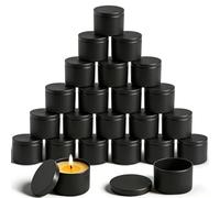 Coloch Lot de 24 boîtes à bougies cylindriques noires de 240 ml avec couvercle, boîte de rangement en métal pour fabrication de bougies, artisanat, cadeaux de vacances, 7,6 x 5,8 cm