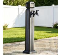 Colonne a Eau de Jardin Fixée au Sol, Entrée Double en Aluminium avec Robinet Laiton Double, Inclut Pistolet Arroseur 15m et Housse Antigel(110cm/43in)