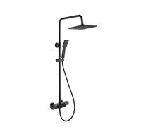 Colonne Bain Douche Thermostatique 150cm Mitigeur Douche Cascade Noir | Douchette Douche Salle de Bain Kit Complet avec Robinet Cascade, Douche Tête Pluie, Douchette À Main