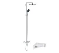 Colonne bain douche thermostatique Vitalio Start System chromé + Tablette de douche d'angle Start Cube