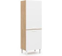 Colonne de cuisine 60 cm CINA 2 portes façon hêtre et blanc Blanc G