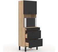 IDMARKET Colonne de cuisine micro-ondes et casserolier 60 cm CINA 2 portes façon hêtre et noir