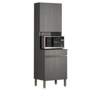 Colonne de cuisine micro-ondes grise 2 portes 5 niches L60 x P53.5 x H193 cm - pieds réglables, portes réversibles