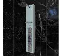 Aurlane Colonne de douche hydromassante ALPHA WHITE 22 x 125 cm Verre trempé Plaque inox Blanc
