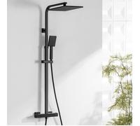Colonne de Douche Auralum MAX avec Mitigeur Thermostatique - 2 Fonctions Ensemble de Douche Noir en Laiton, Haute Réglable 81-124 cm