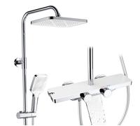 Colonne de douche avec mitigeur thermostatique - bac anti-brûlure - barre de douche réglable en hauteur - économie d'eau - chromée