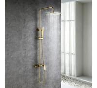 Colonne de Douche avec Tablette Mitigeur Douche Cascade Or Brossé | Colonne Bain Douche avec Robinet Bain Cascade, Douche Tête Pluie et Douchette a Main, de Modèles Chaud et Froid