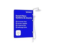 Colonne de douche économique Duravit Reno, ensemble sans mitigeur avec pommeau pluie Ø25 cm, douchette à main 3 jets, barre réglable, kit de douche idéal rénovation, chromé