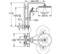 Colonne de douche EUPHORIA SYSTEM 310 avec mitigeur thermostatique GROHE PROFESSIONAL 26384002