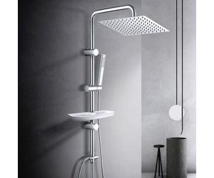 Colonne de douche - GÖRBACH - YT-3030CP-Ablage - Douche pluie inox 2mm - Fixation sans perçage - Douchette 1,5m