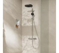 Colonne de douche hansgrohe Pulsify S Puro, modèle 260, avec une douchette de tête 1 jet, une thermostatisation Ecostat Fine et une douchette de main 3 jets, finition chrome